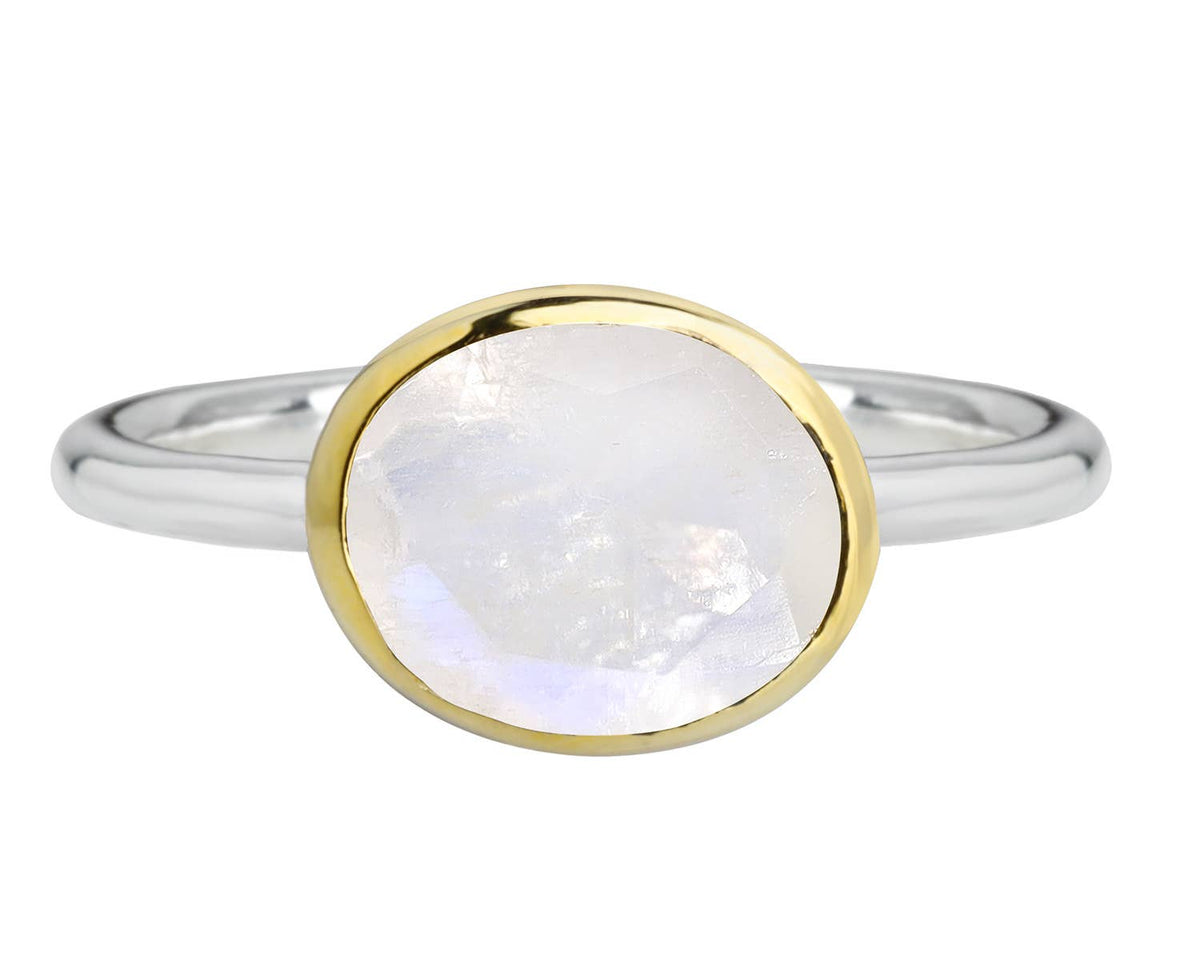 14k Gold Over Silver Rainbow Moonstone Solitaire Ring