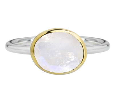 14k Gold Over Silver Rainbow Moonstone Solitaire Ring
