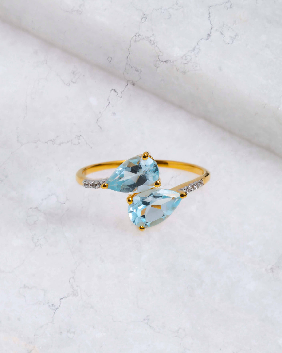14K Gold Plated Silver Blue Topaz Gemstone Promise Ring