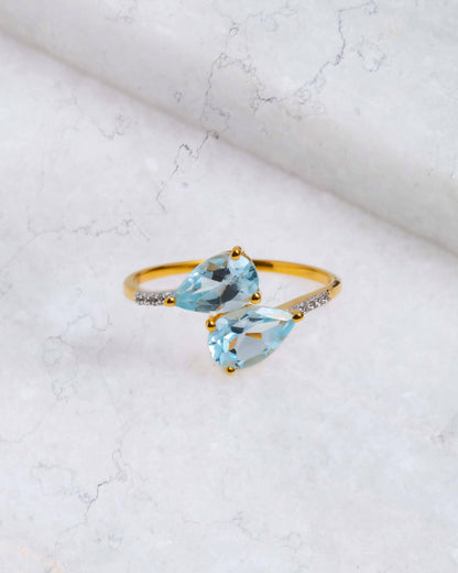 14K Gold Plated Silver Blue Topaz Gemstone Promise Ring