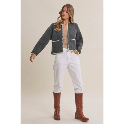 CRISP AIR SOFT BRUSH WOOL BLEND SWEATER CARDIGAN JACKET