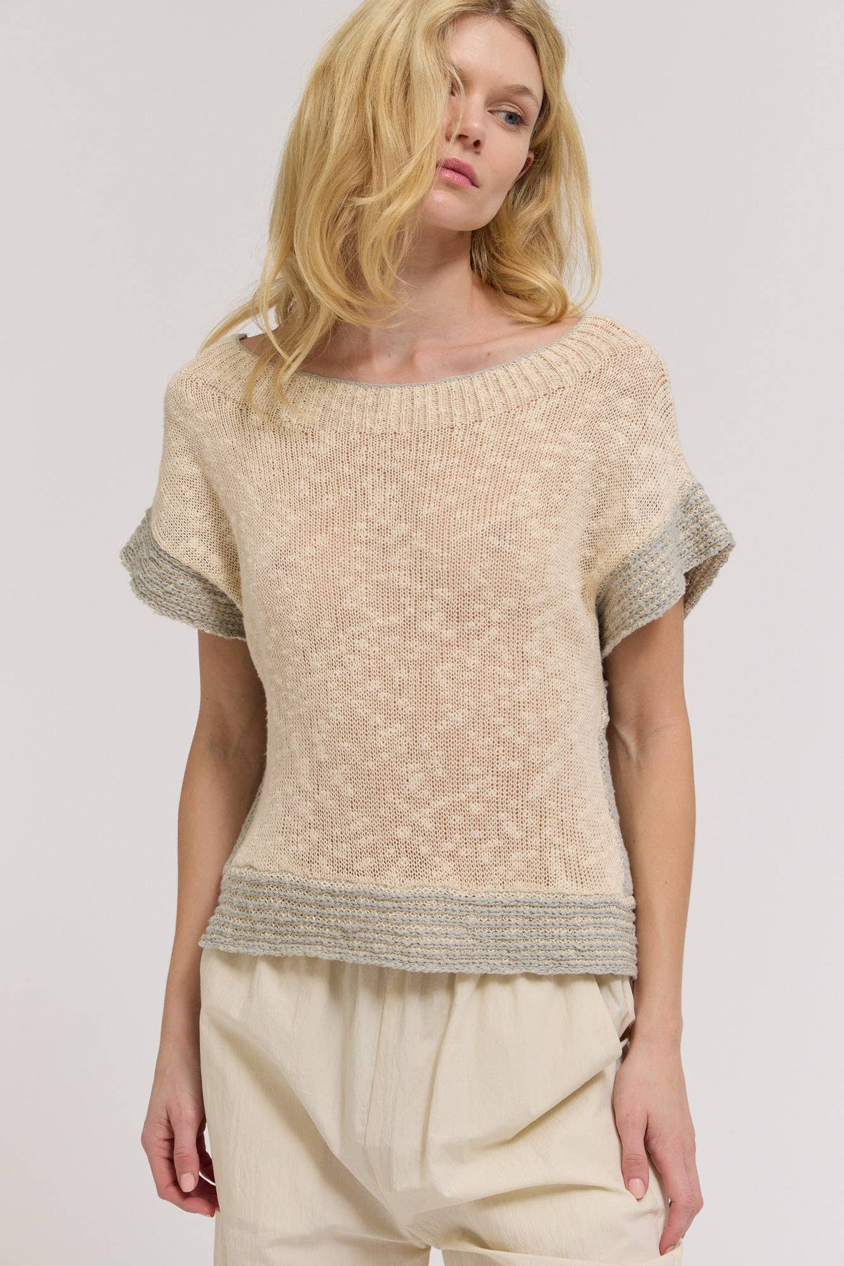DROP SHOULDER OVERLAP SIDE SEAM KNIT TOP