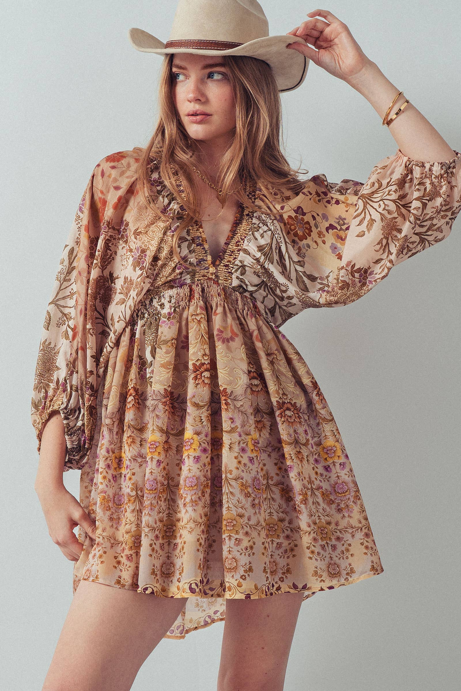 Boho Smocked Waist Mini Dress