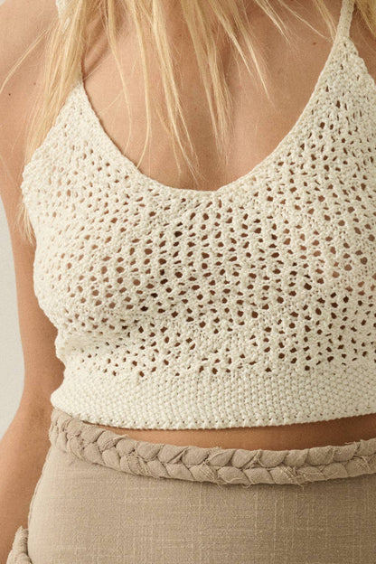Crochet Open-Knit Tie-Back Cropped Tank Top
