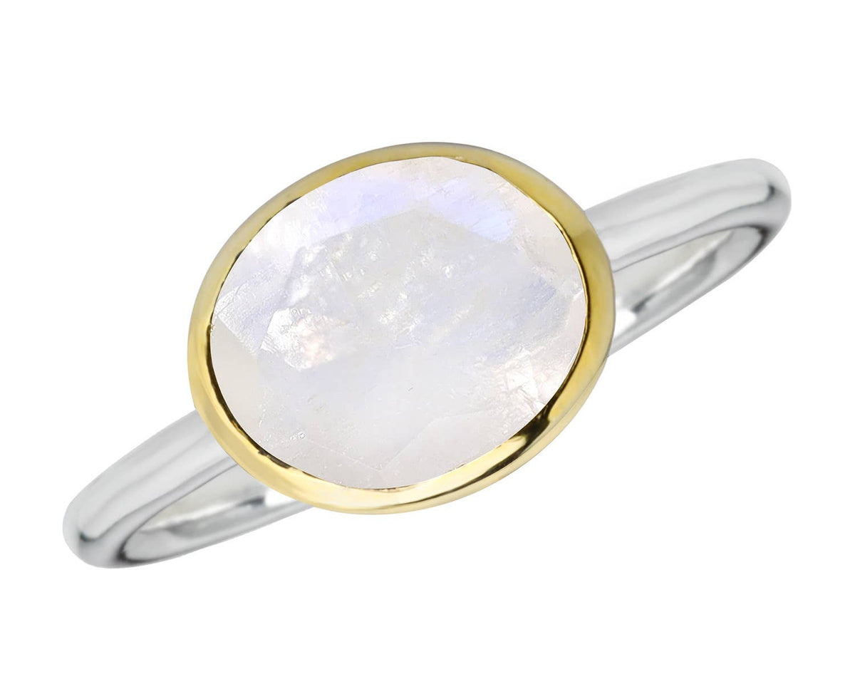 14k Gold Over Silver Rainbow Moonstone Solitaire Ring