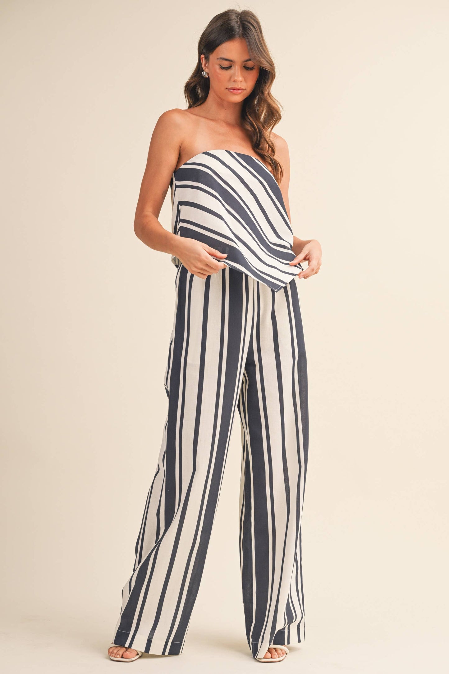 STRIPED LINEN TUBE TOP AND WIDE LEG PANTS SET