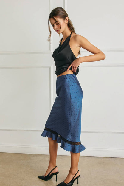 Polka Dot Lace Inset Ruffled Skirt