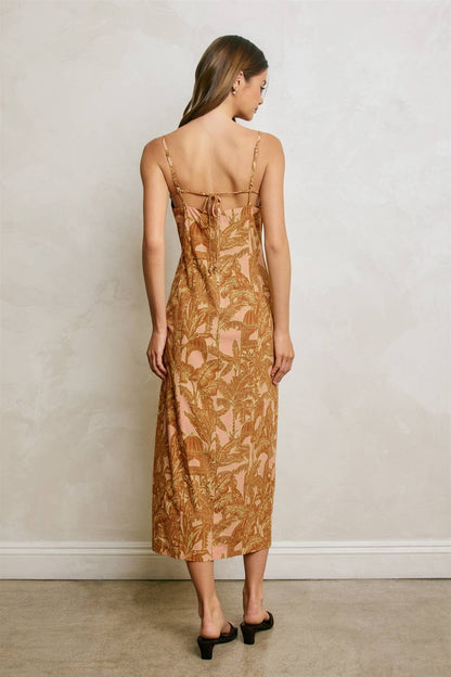 Sunwashed Palm Front Slit Midi Dress