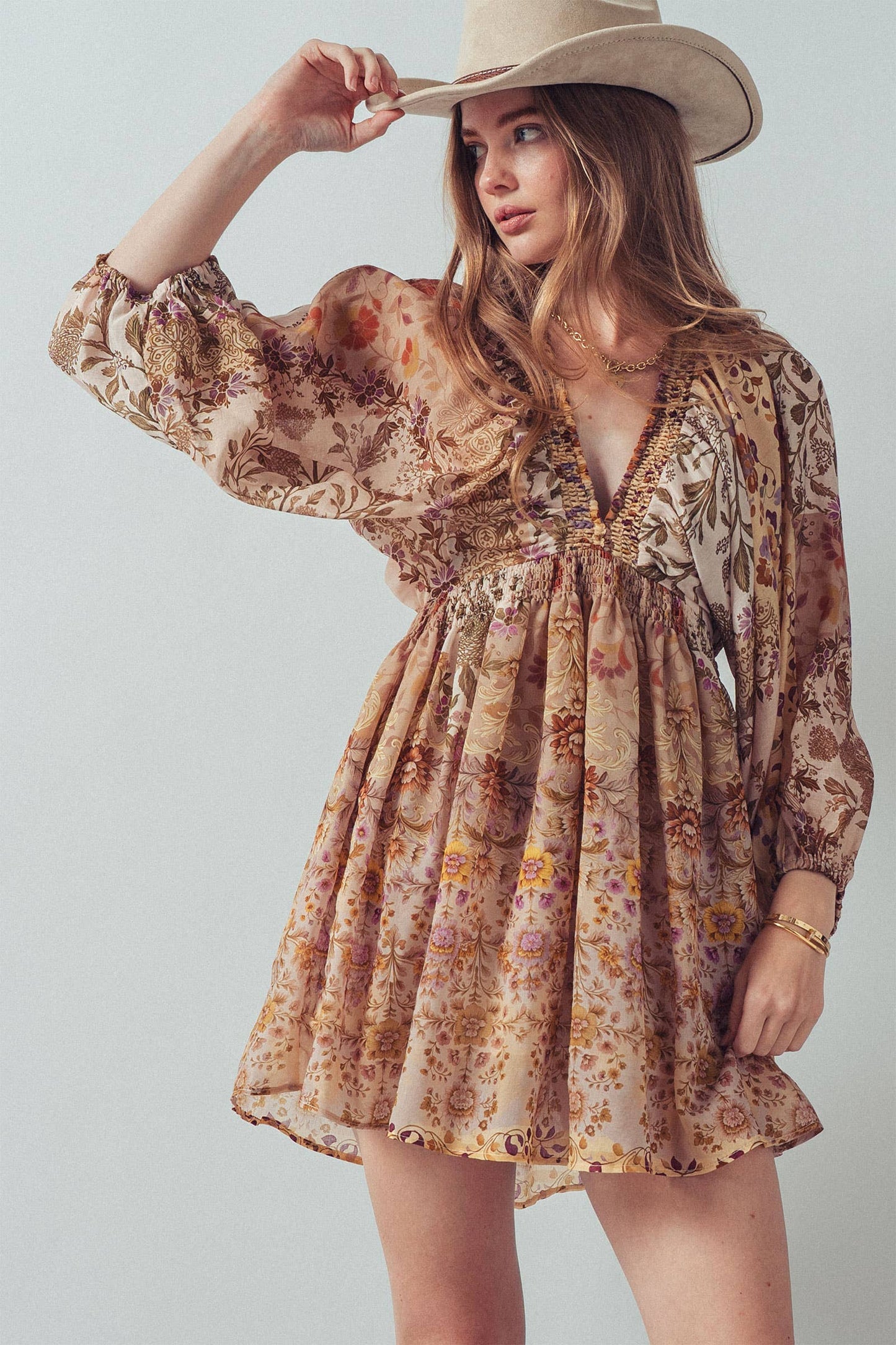 Boho Smocked Waist Mini Dress