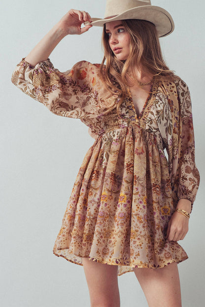 Boho Smocked Waist Mini Dress