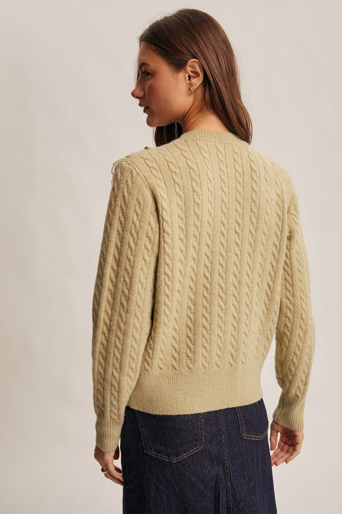 Lace Trim Cable Knit Pullover