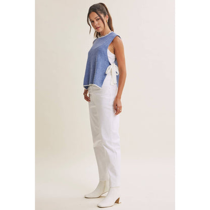 EFFORTLESS WEEKEND SIDE RIBBON TIE WHIPSTITCH SWEATER VEST