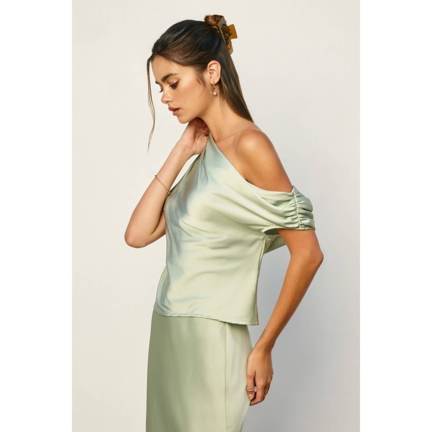 Satin Asymmetrical One Shoulder Top
