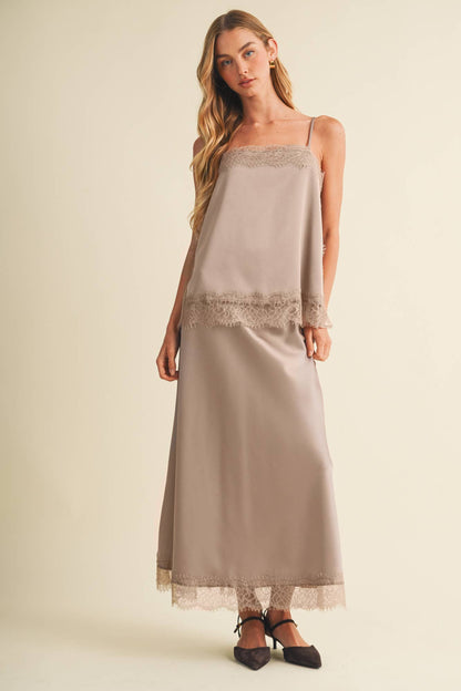 Scallop-Lace Trim Woven Satin Camisole