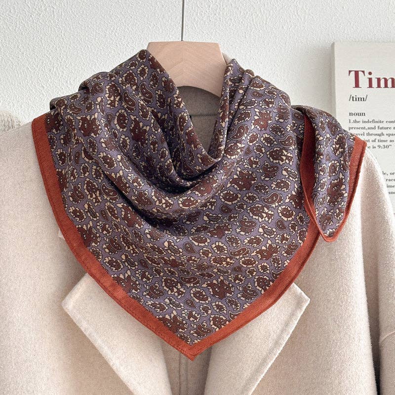Retro Color Block Cashew Print Silk Scarf