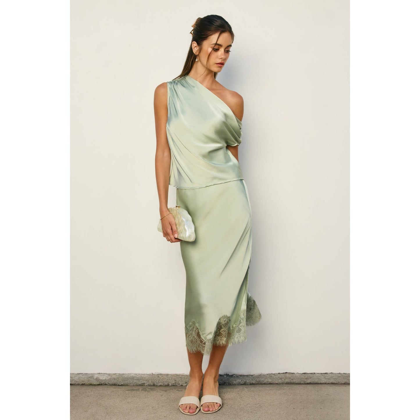 Satin Asymmetrical One Shoulder Top