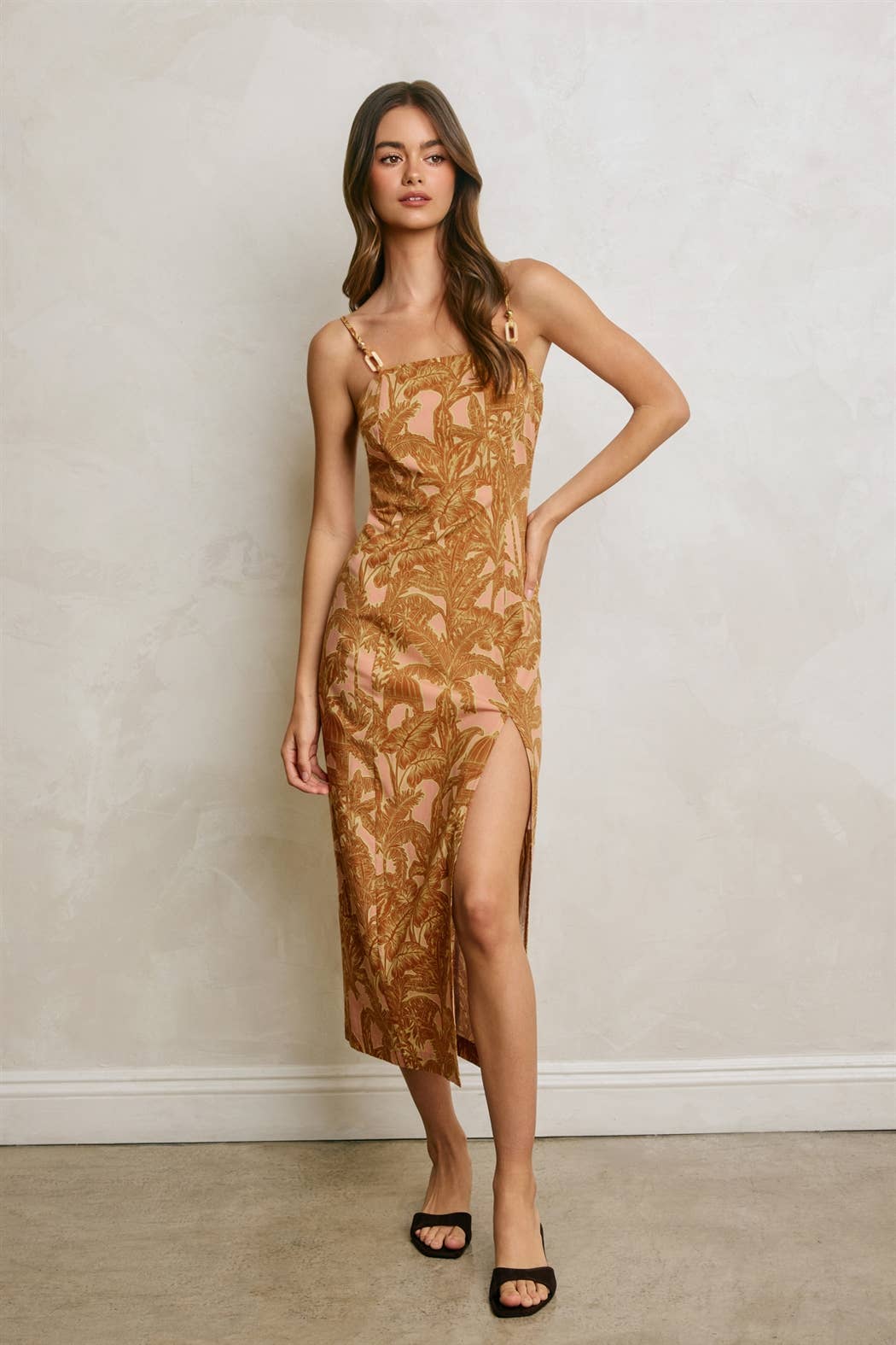 Sunwashed Palm Front Slit Midi Dress