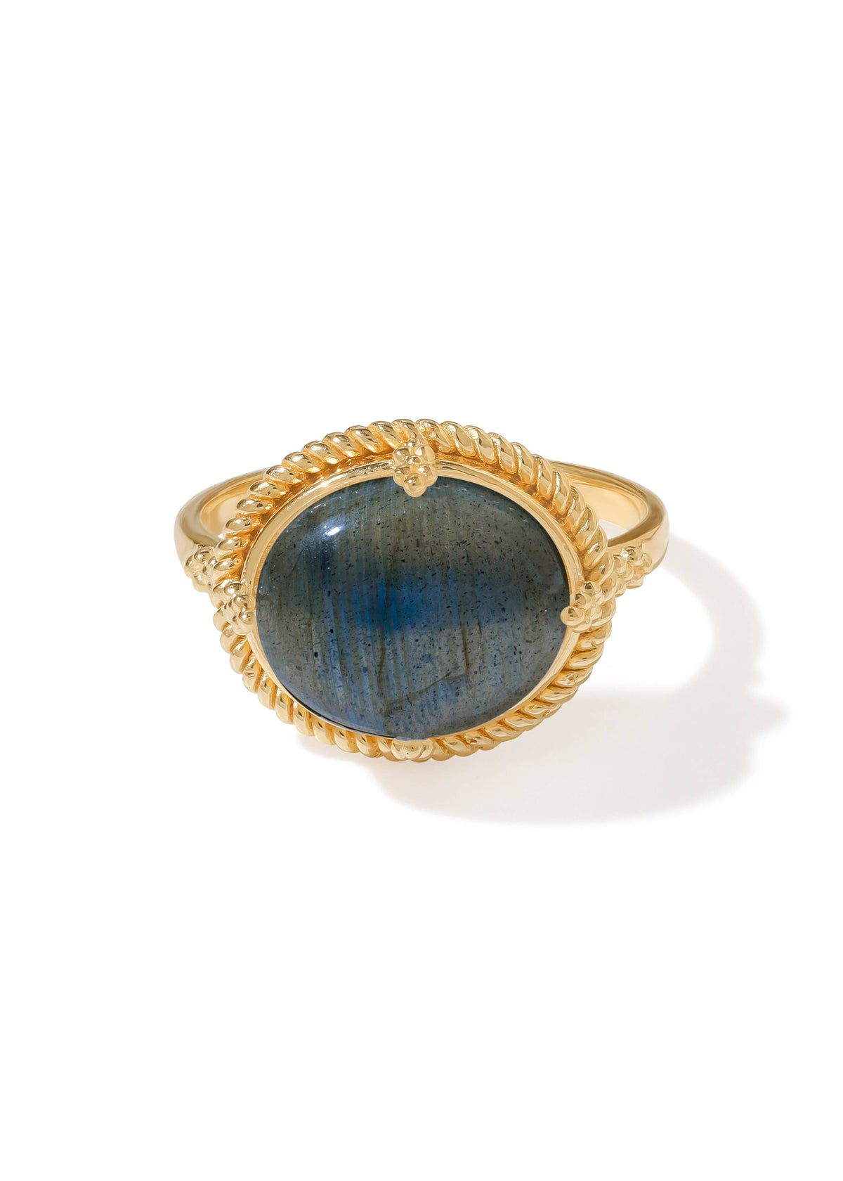Artisan Braid Rope Detail Labradorite Gold Plated Ring