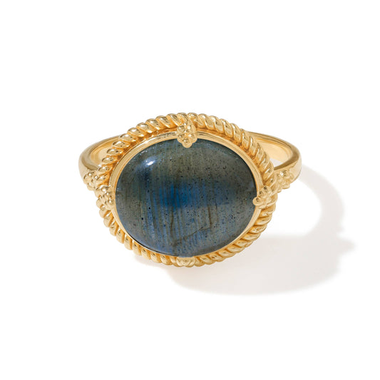 Artisan Braid Rope Detail Labradorite Gold Plated Ring