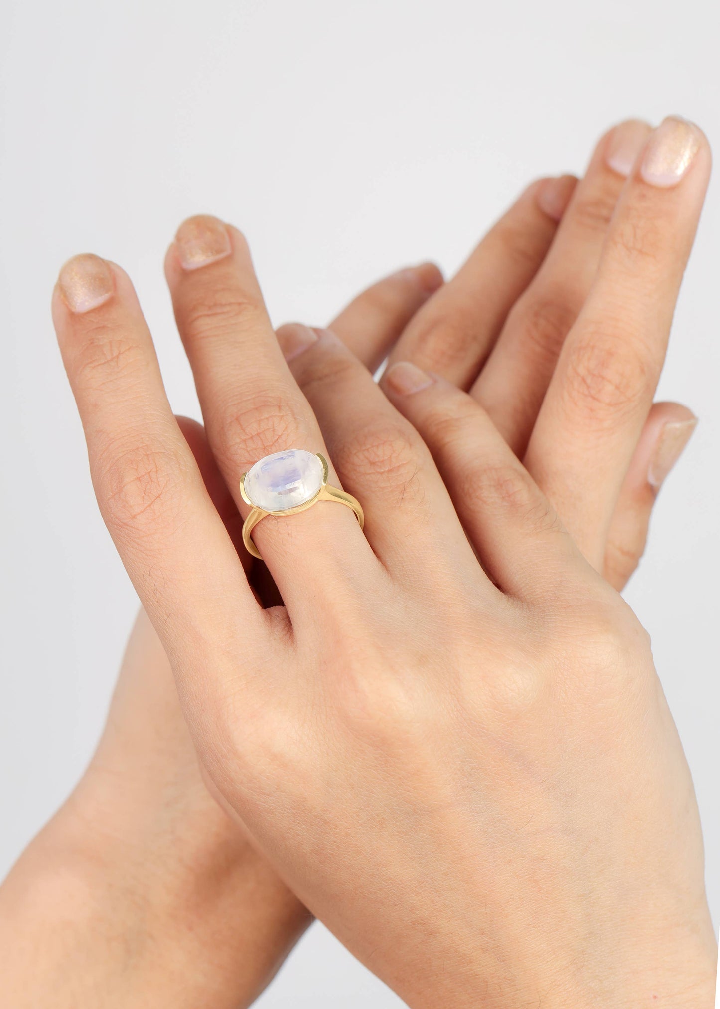 Gold Plated Contemporary Rainbow Moonstone Minimal Ring