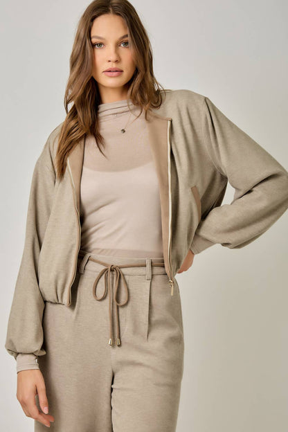 Suede Accent Bubble Hem Jacket