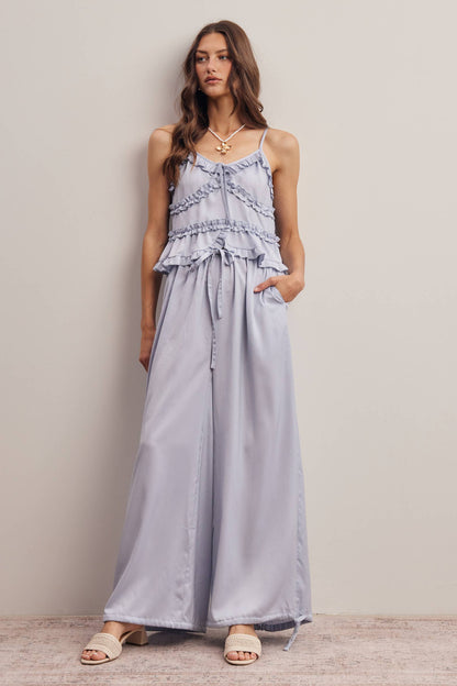 Ruffle Trim Tie Front Cami Top