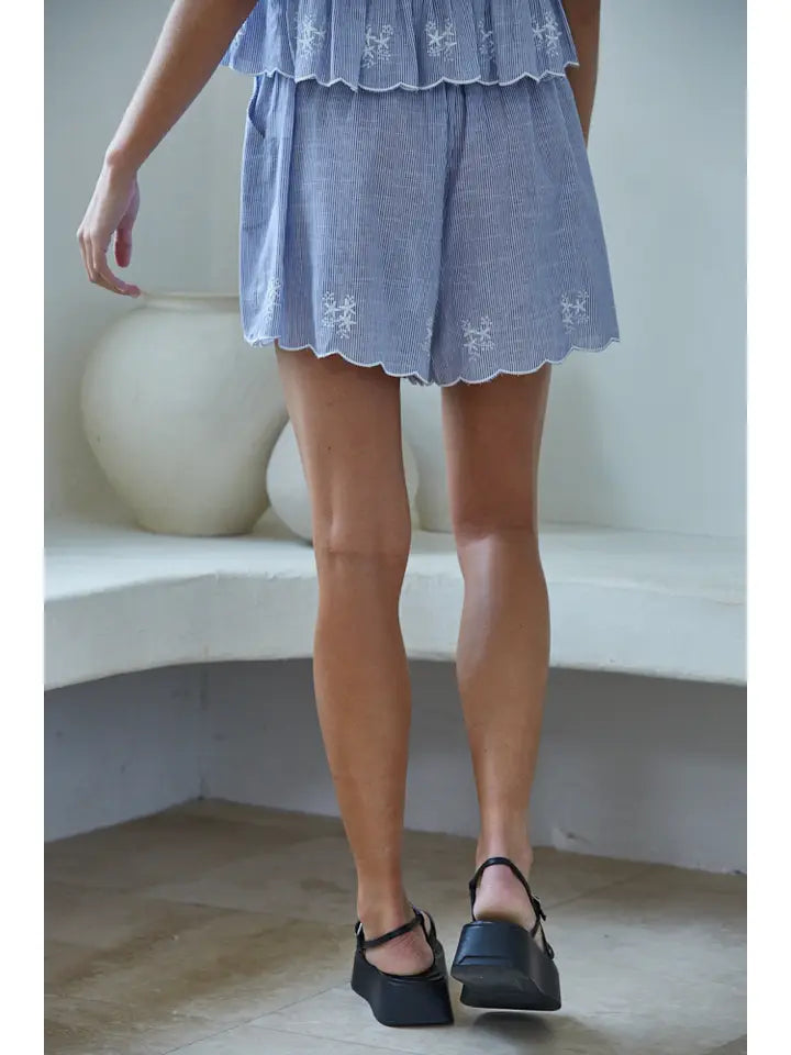 Blue Pin Stripe Scallop Short