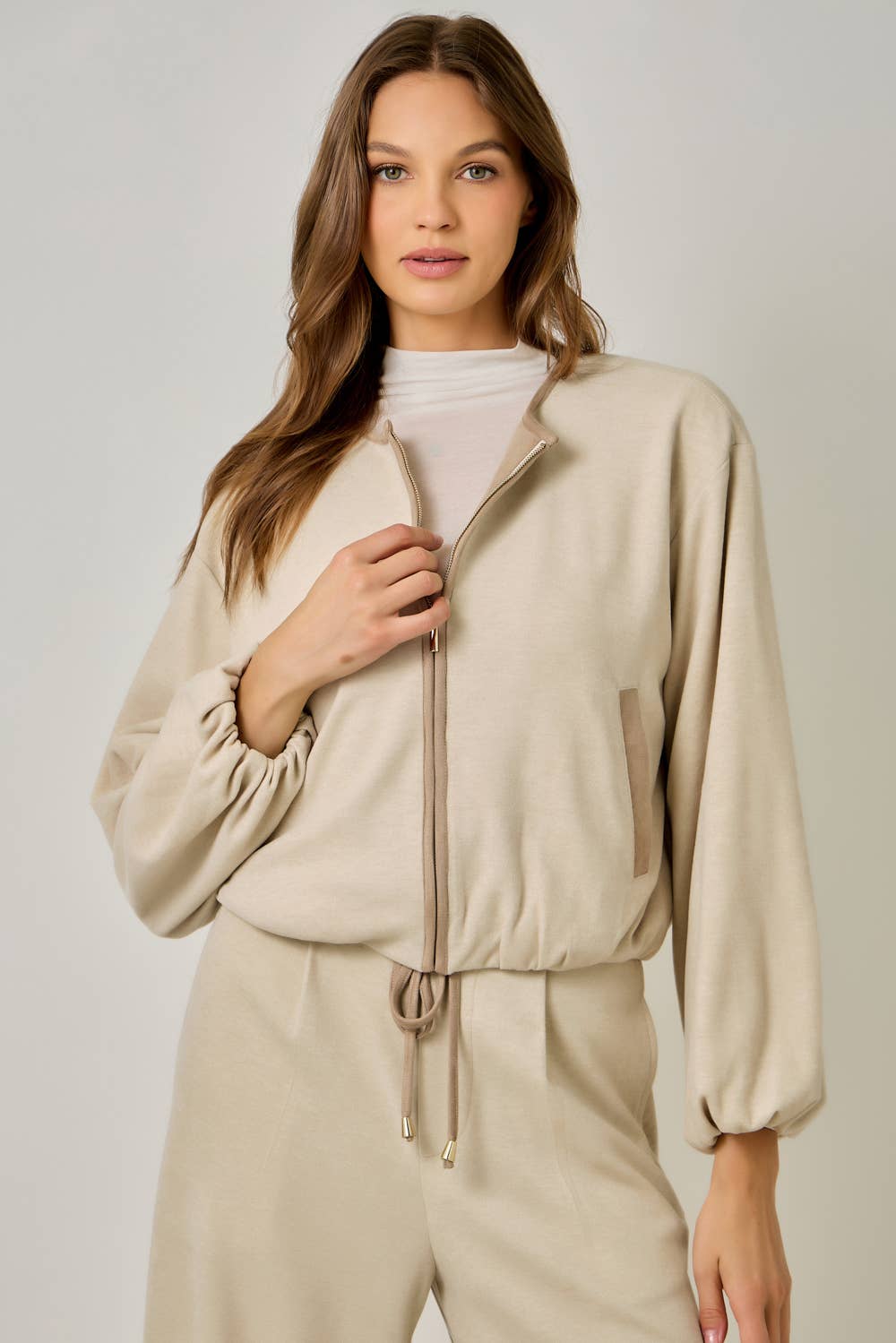 Suede Accent Bubble Hem Jacket