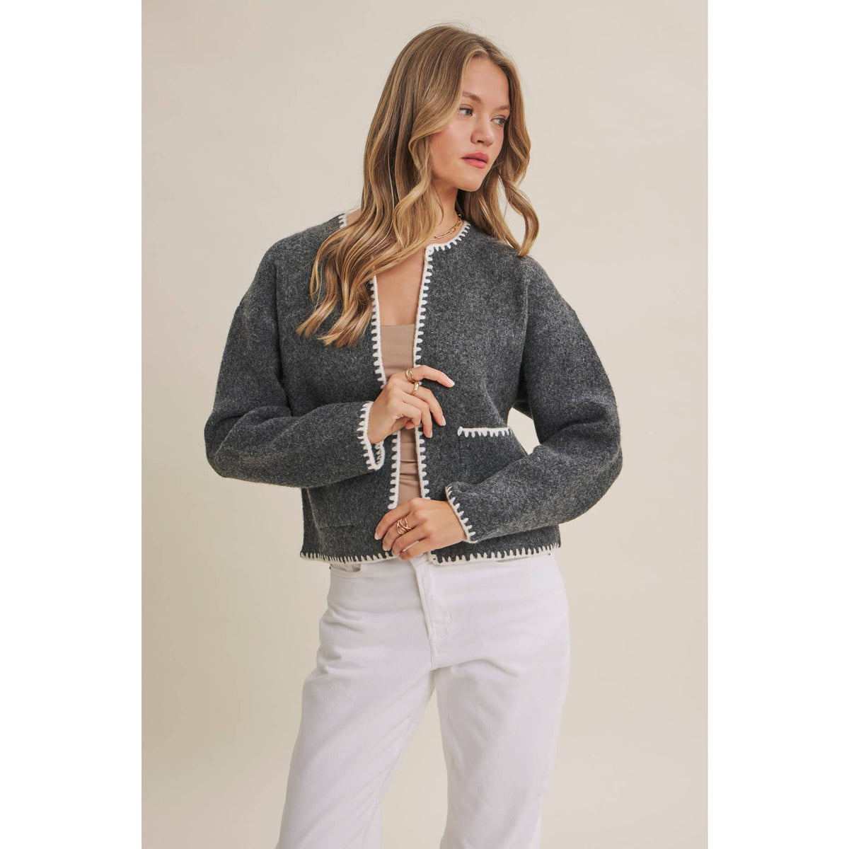 CRISP AIR SOFT BRUSH WOOL BLEND SWEATER CARDIGAN JACKET
