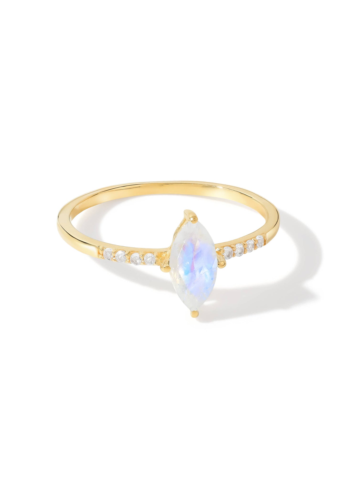 Gold Plated Silver Marquise Moonstone Ring with Accents