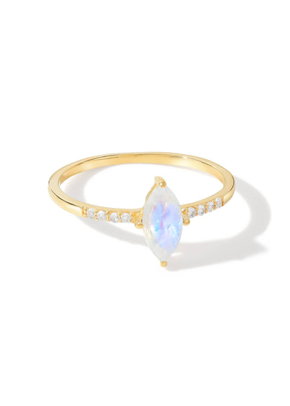 Gold Plated Silver Marquise Moonstone Ring with Accents