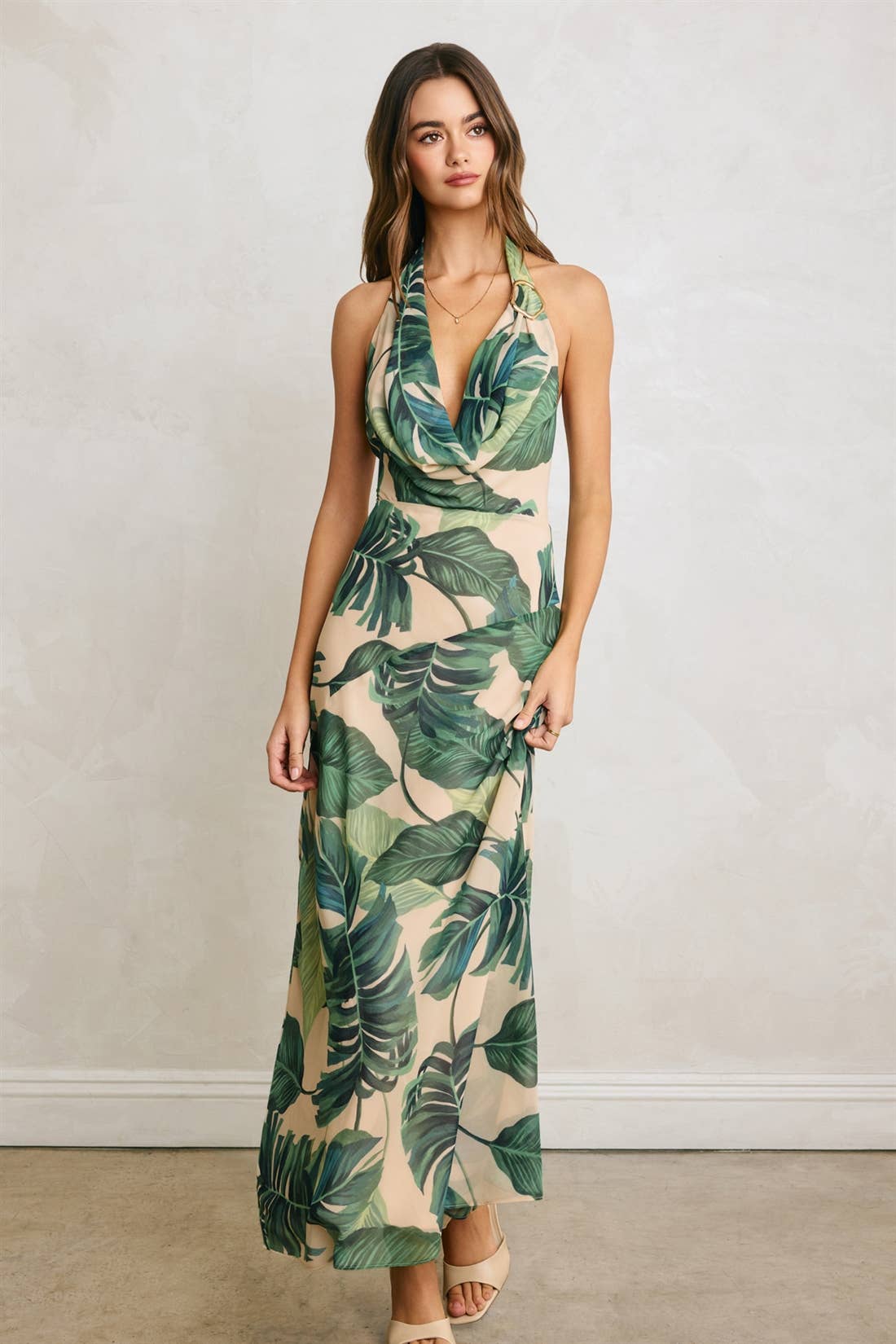 Hidden Oasis Metal Trim Cowl Dress