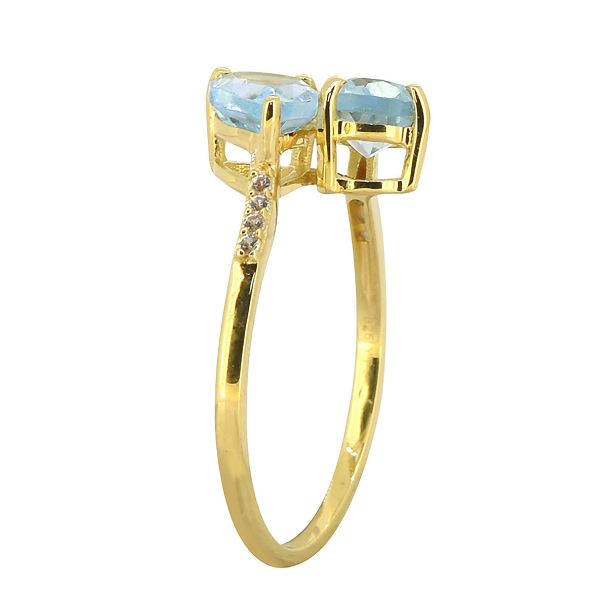 14K Gold Plated Silver Blue Topaz Gemstone Promise Ring