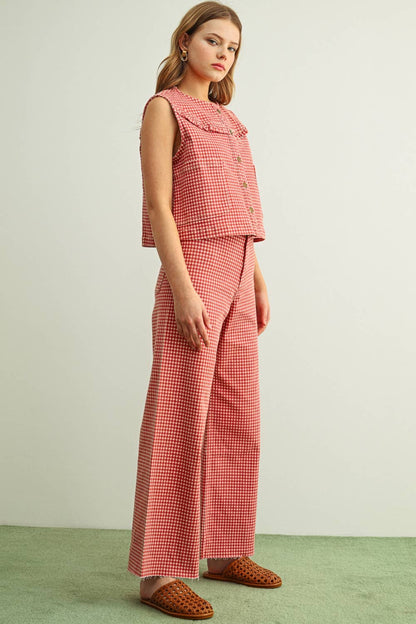 GINGHAM PRINTED STRETCH PANTS