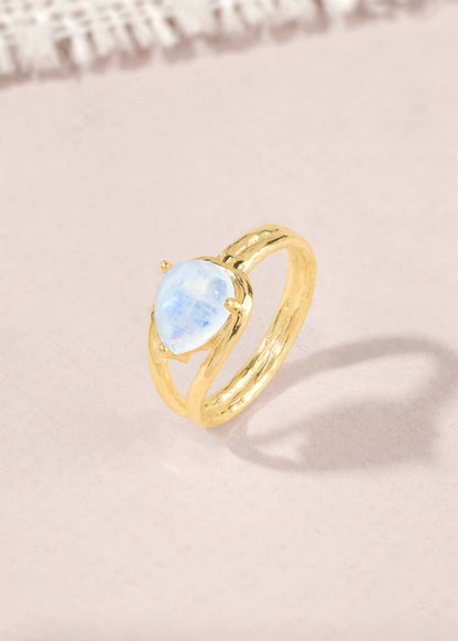 Gold Plated Moonstone Hammered Split-Shank Artisan Ring