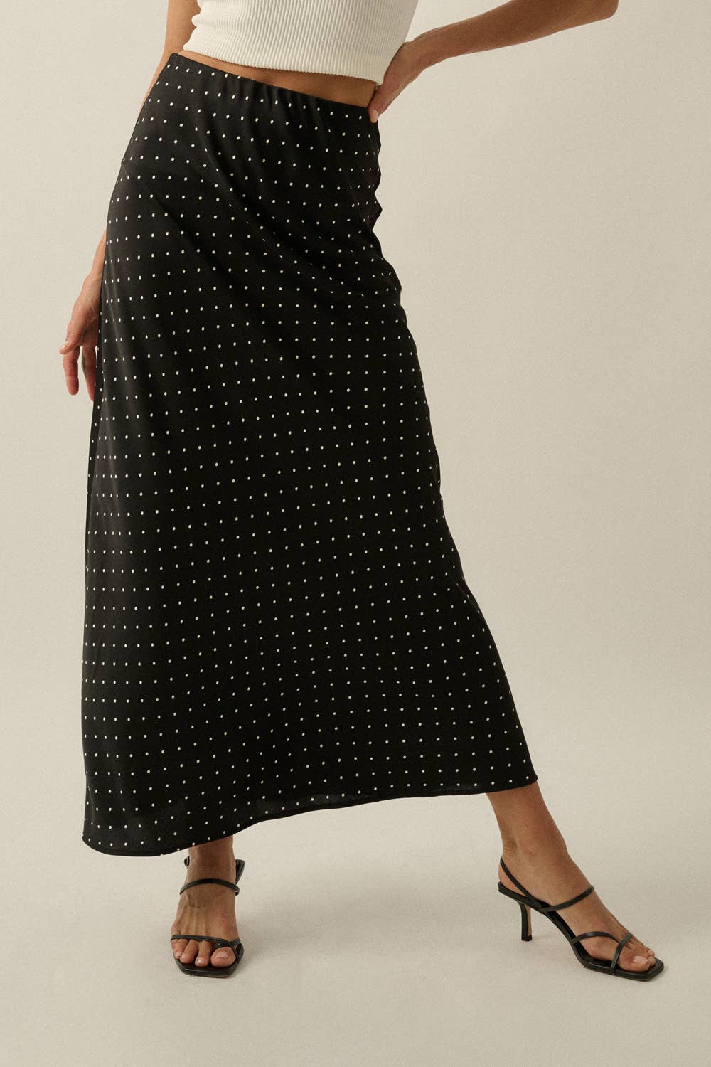 Polka Dot-Print Bias-Cut Maxi Skirt