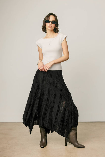 Asymmetrical Lace Panel Maxi Skirt
