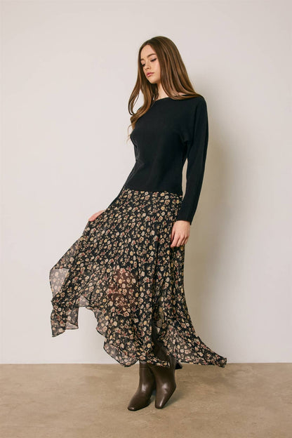Floral Ruffled Handkerchief Hem Skirt