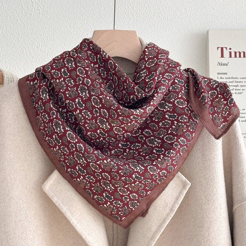 Retro Color Block Cashew Print Silk Scarf