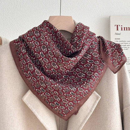 Retro Color Block Cashew Print Silk Scarf