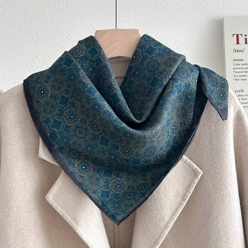 Retro Color Block Cashew Print Silk Scarf
