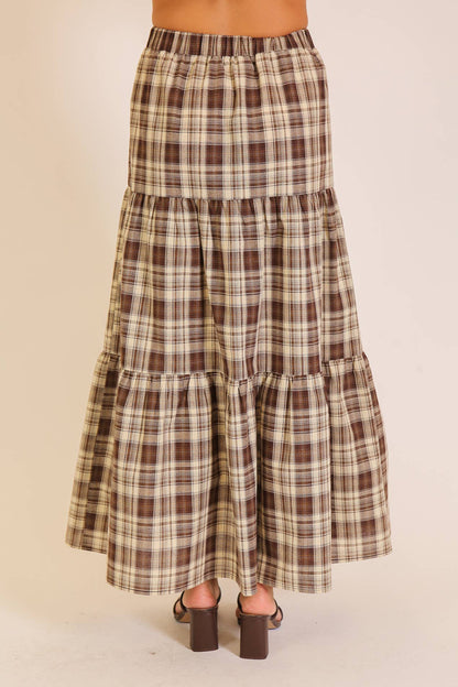 Plaid Tiered Maxi Skirt