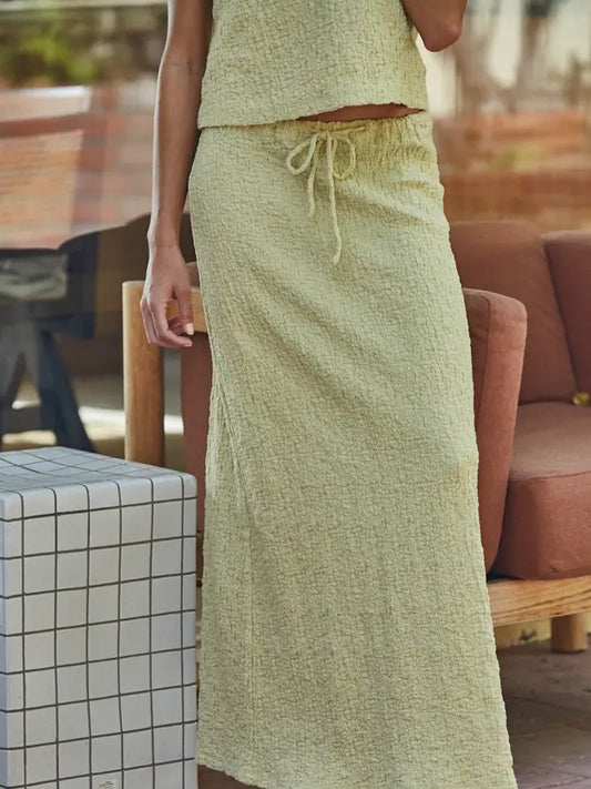 Pale Lime Woven Textured Midi Skirt