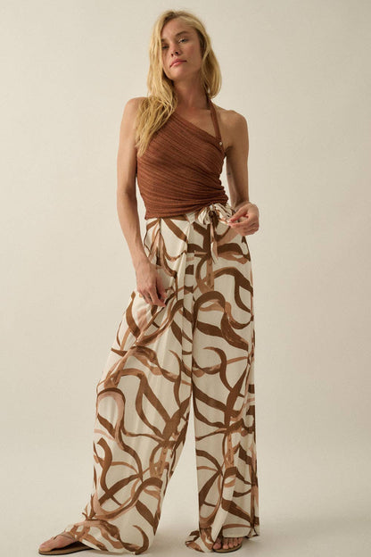 Ladder-Knit Asymmetrical Halter Tank Top