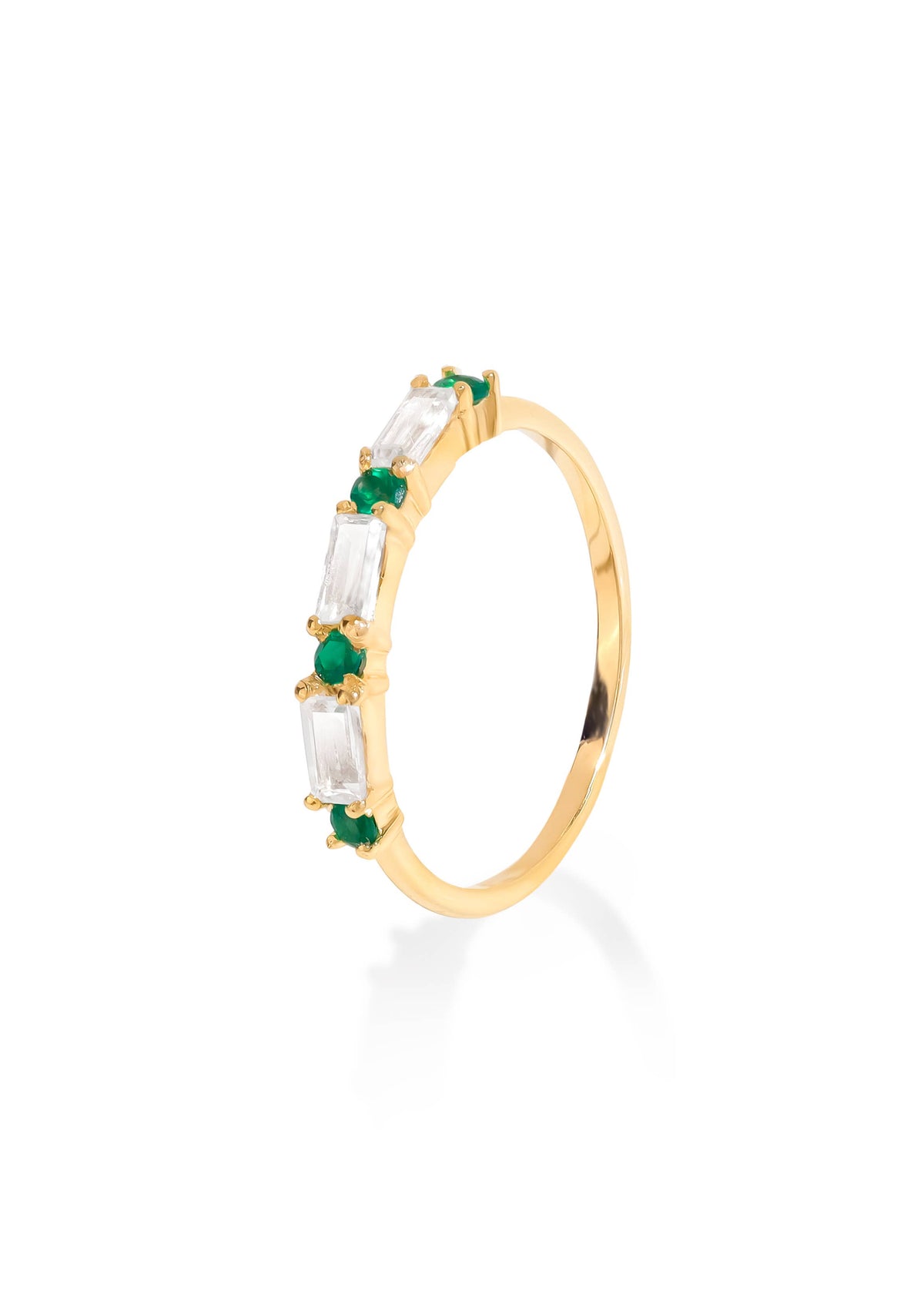 Gold Plated 925 Silver Green Onyx & White Topaz Band Ring