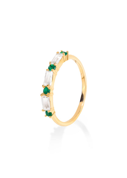 Gold Plated 925 Silver Green Onyx & White Topaz Band Ring