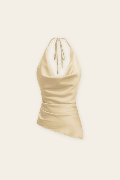 Satin Asymmetrical Hem Halter Top