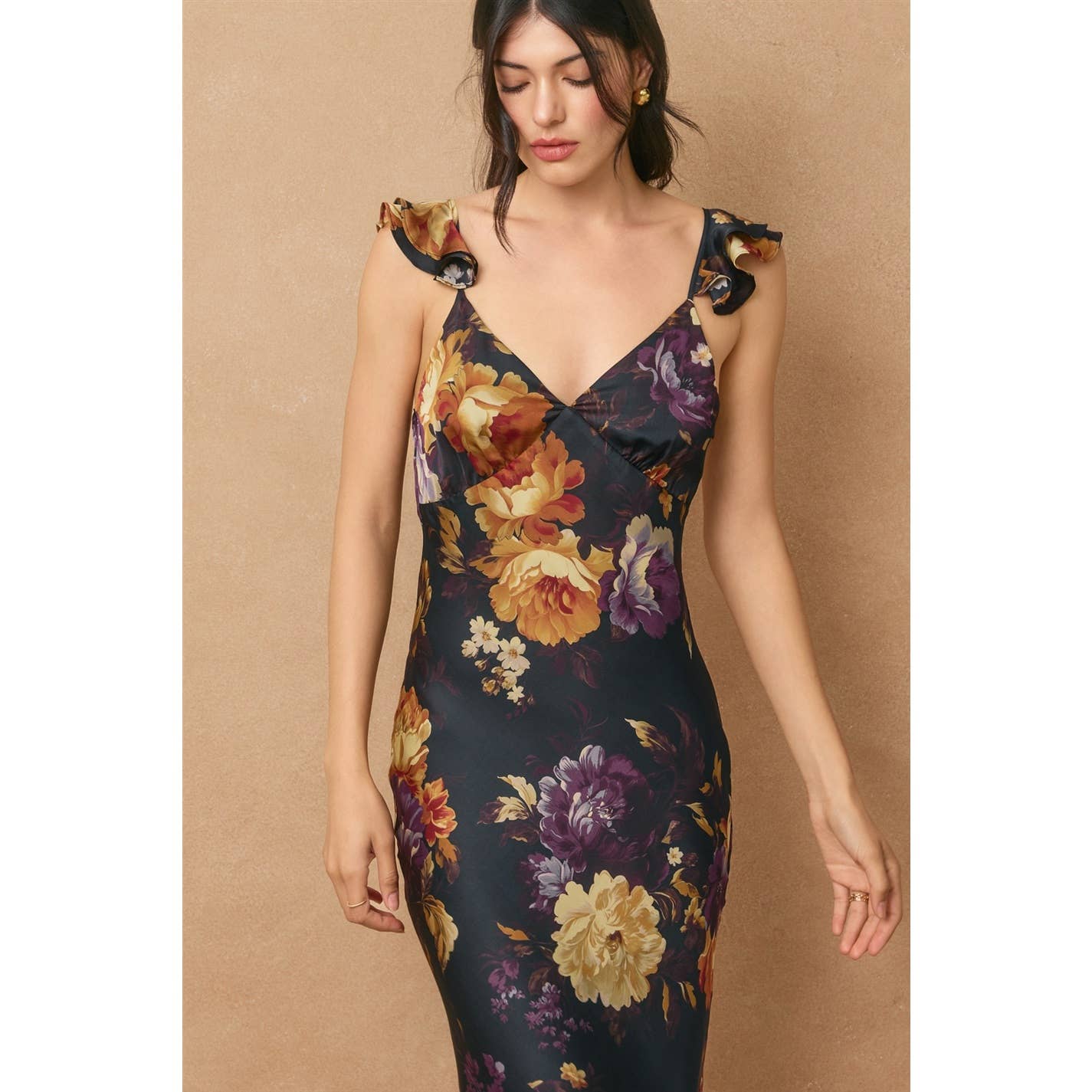 Hidden Haven Flutter Shoulder Maxi Dress
