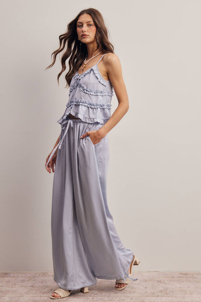 Ruffle Trim Tie Front Cami Top