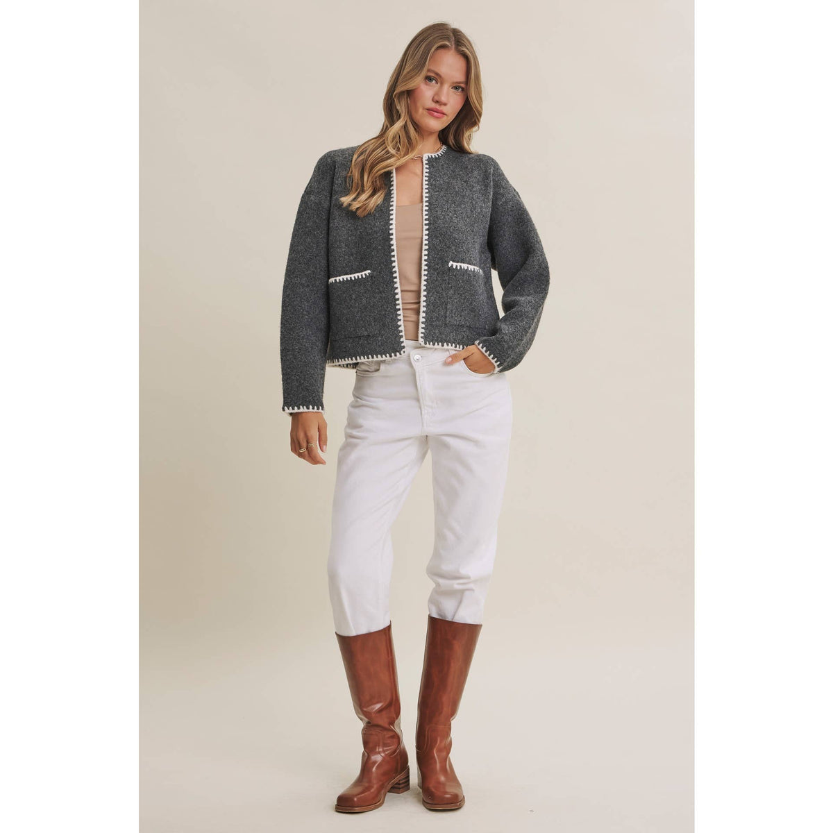 CRISP AIR SOFT BRUSH WOOL BLEND SWEATER CARDIGAN JACKET